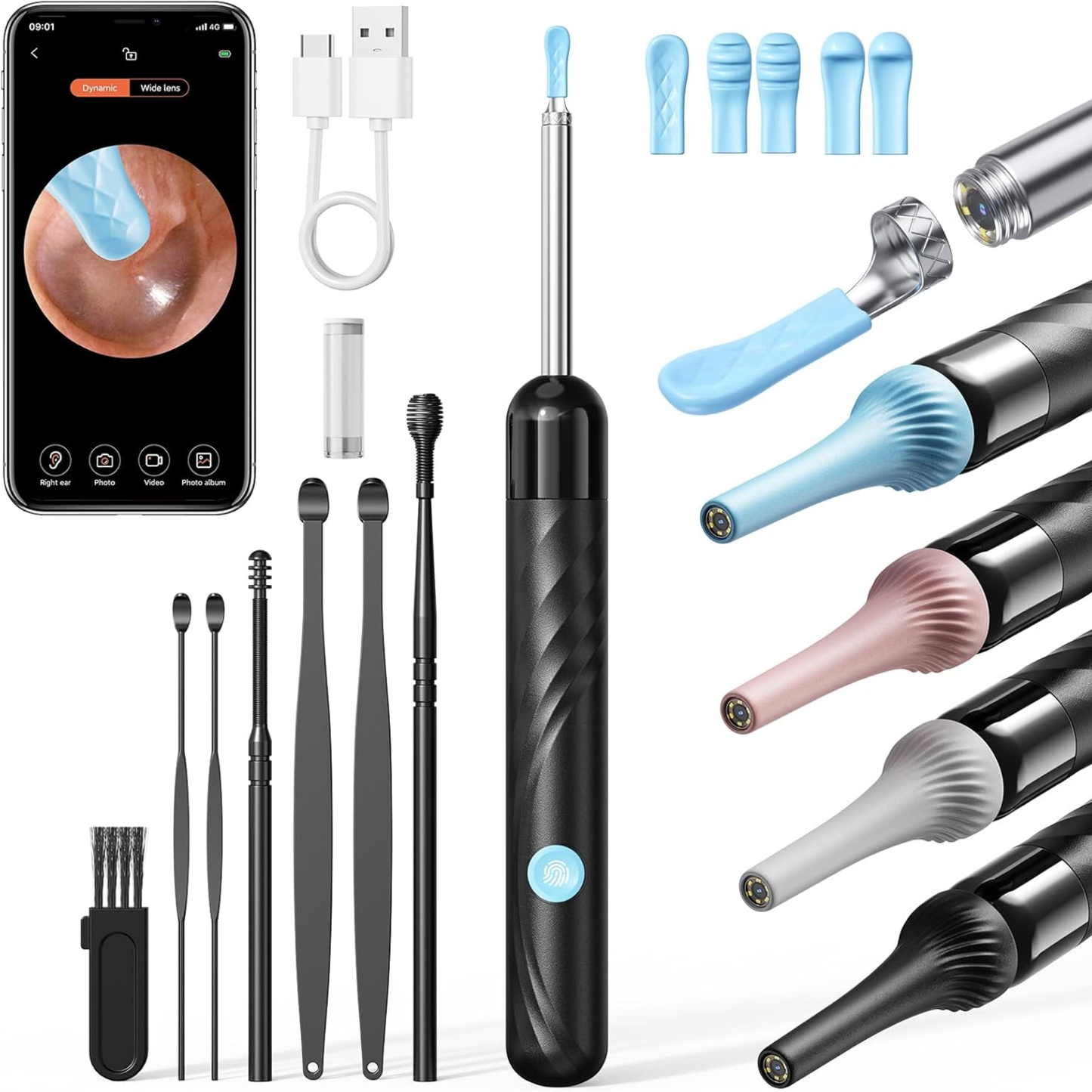 AuriVue – Kit de Limpieza de Oídos con Cámara HD 1080P, LED, WiFi, Android e iOS