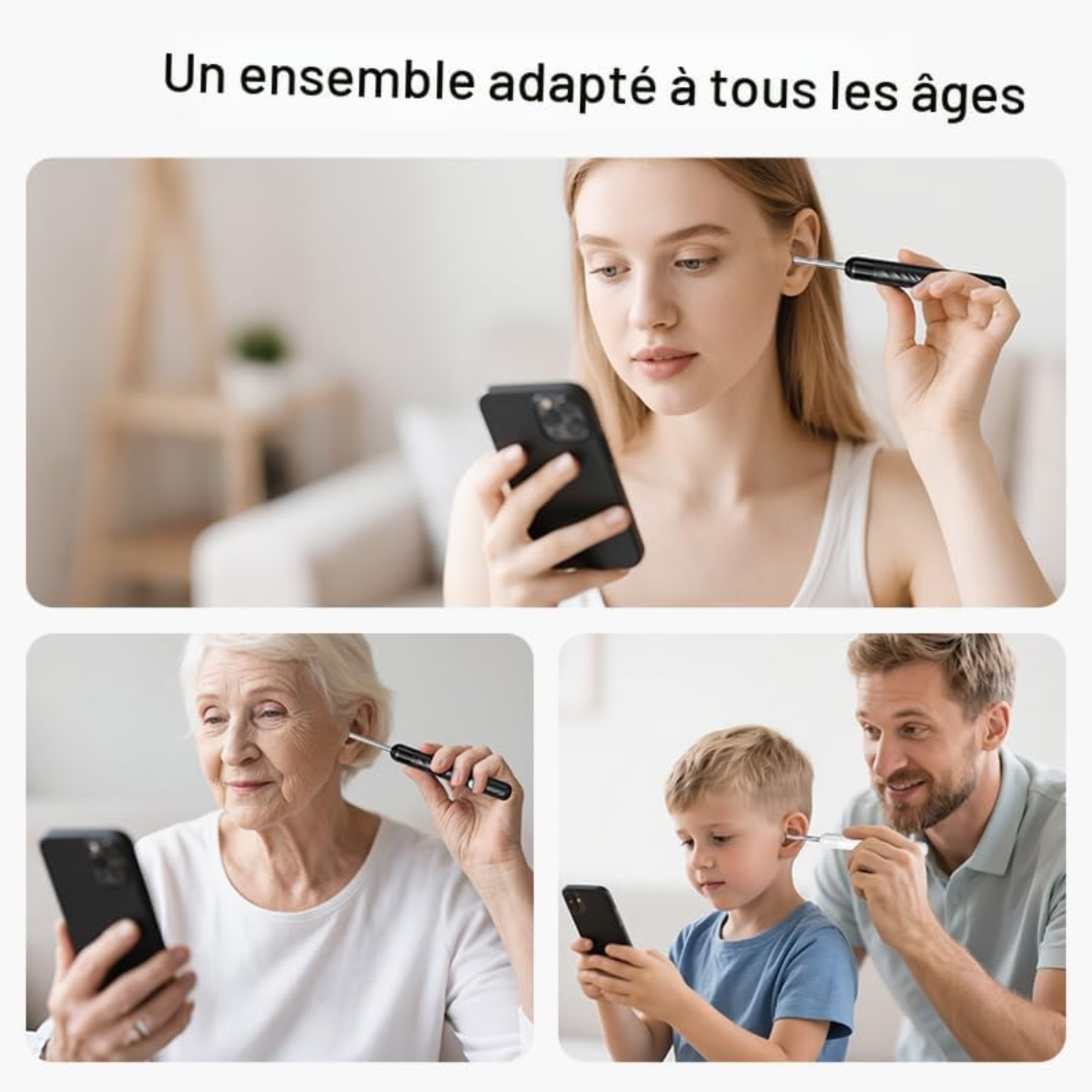 AuriVue Kit de limpieza de oídos – Cámara HD 1080P con LED, WiFi, Android e iOS