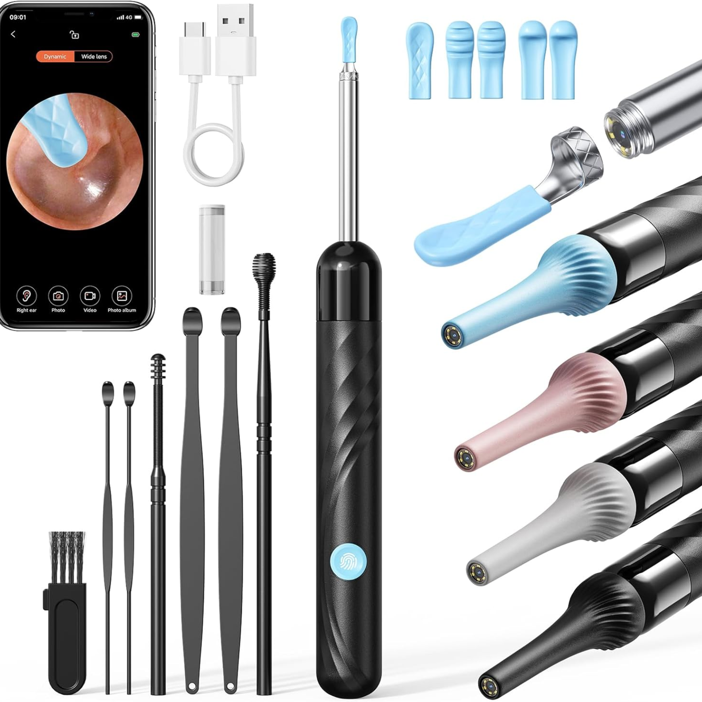 AuriVue Kit de limpieza de oídos – Cámara HD 1080P con LED, WiFi, Android e iOS